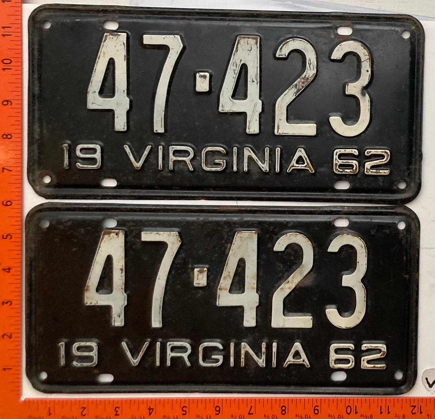 1962 Virginia #47-423 Passenger License Plate (Pair)