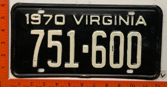 1970 Virginia #751-600 Passenger License Plate