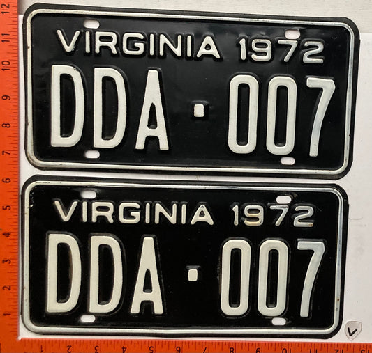 1972 Virginia #DDA-007 Passenger License Plate (Pair)