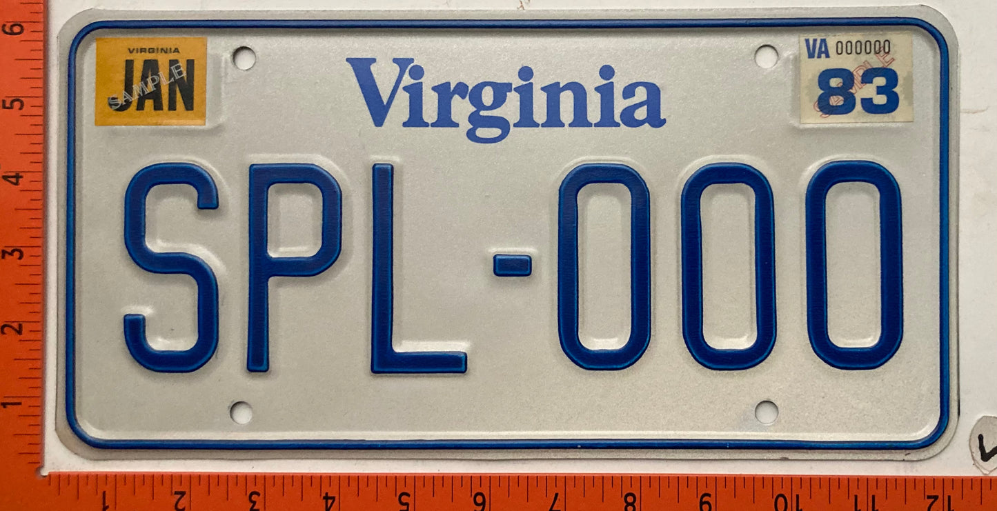 1983 Virginia #SPL 000 Passenger Sample License Plate
