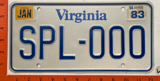 1983 Virginia #SPL 000 Passenger Sample License Plate