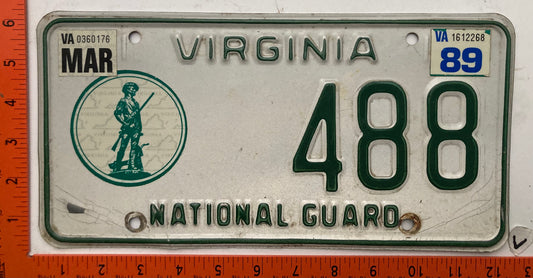 1989 Virginia #488 National Guard License Plate