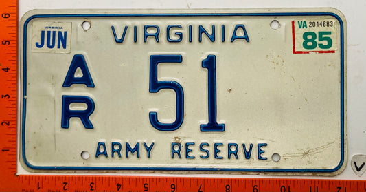 1985 Virginia #A/R 51 Army Reserve License Plate