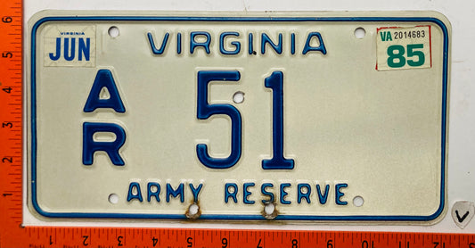 1985 Virginia #A/R 51 Army Reserve License Plate