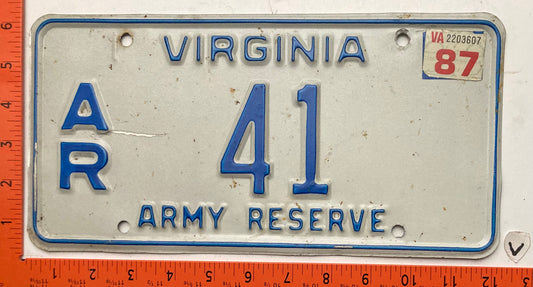 1987 Virginia #A/R 41 Army Reserve License Plate