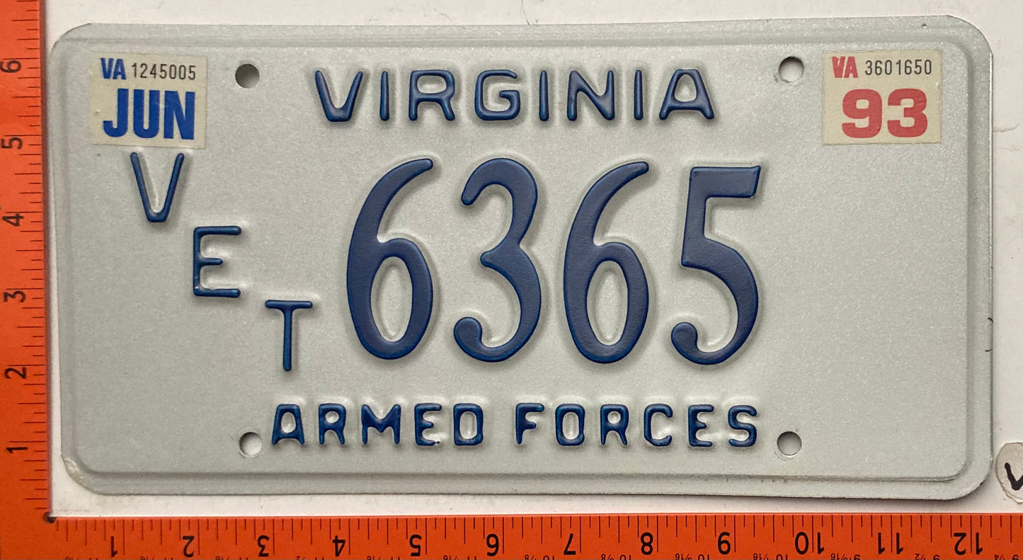 1993 Virginia #VET 6365 Veteran License Plate