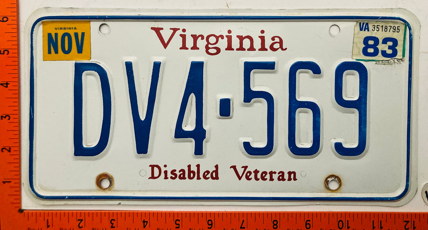1983 Virginia #DV4-569 Disabled Veteran License Plate