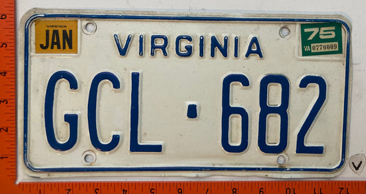 1975 Virginia #GCL-682 Passenger License Plate