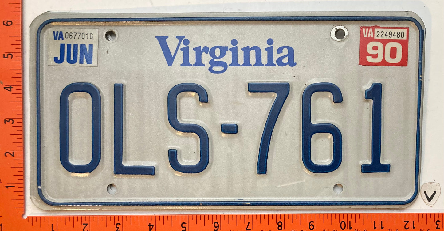 1990 Virginia #OLS-761 Passenger License Plate