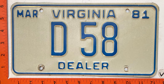 1981 Virginia #D58 Dealer License Plate