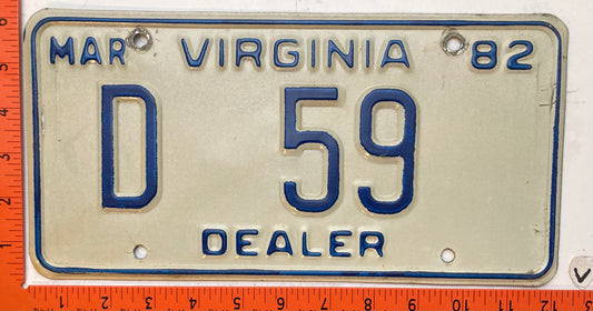 1982 Virginia #D59 Dealer License Plate