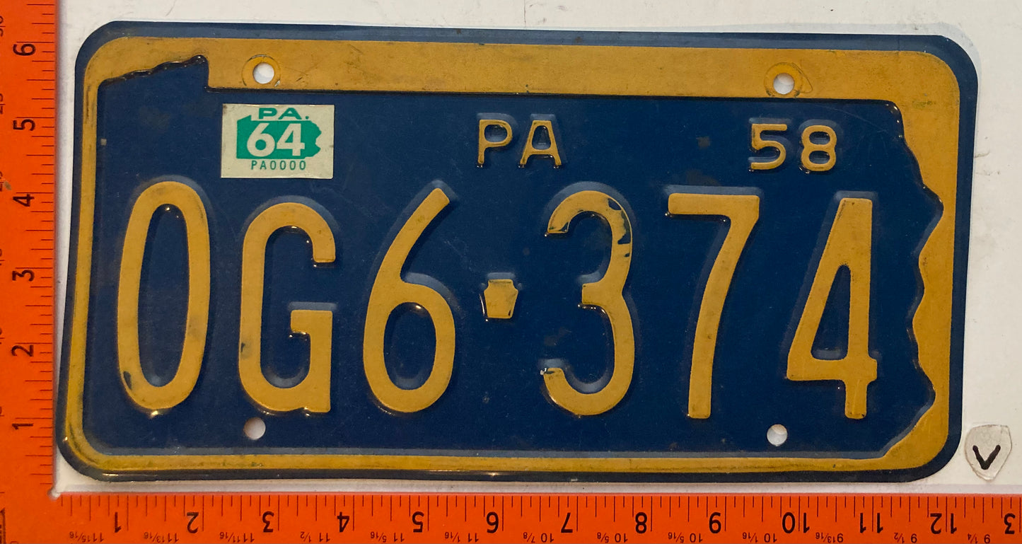 1964 Pennsylvania #0G6-374 Passenger License Plate