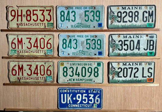 Group of 10 New England Passenger License Plates (Crafter)