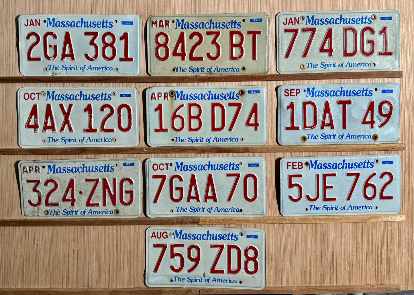 Group of 10 Massachusetts Passenger License Plates (Crafter)