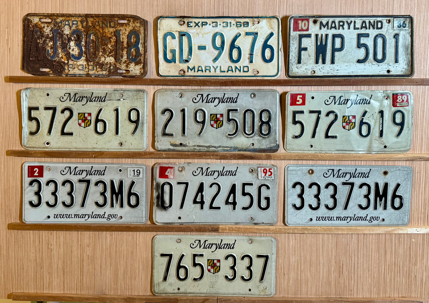 Group of 10 Maryland License Plates (Crafter)