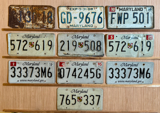 Group of 10 Maryland License Plates (Crafter)