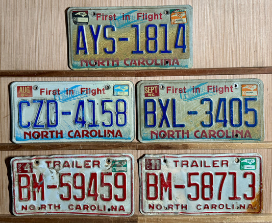 Group of 5 North Carolina Passenger/Trailer License Plates (Crafter)