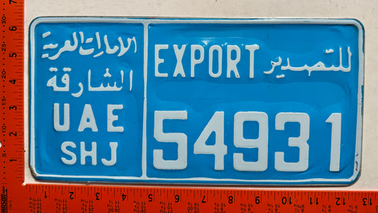 undated Sharjah, UAE #54931 Export License Plate