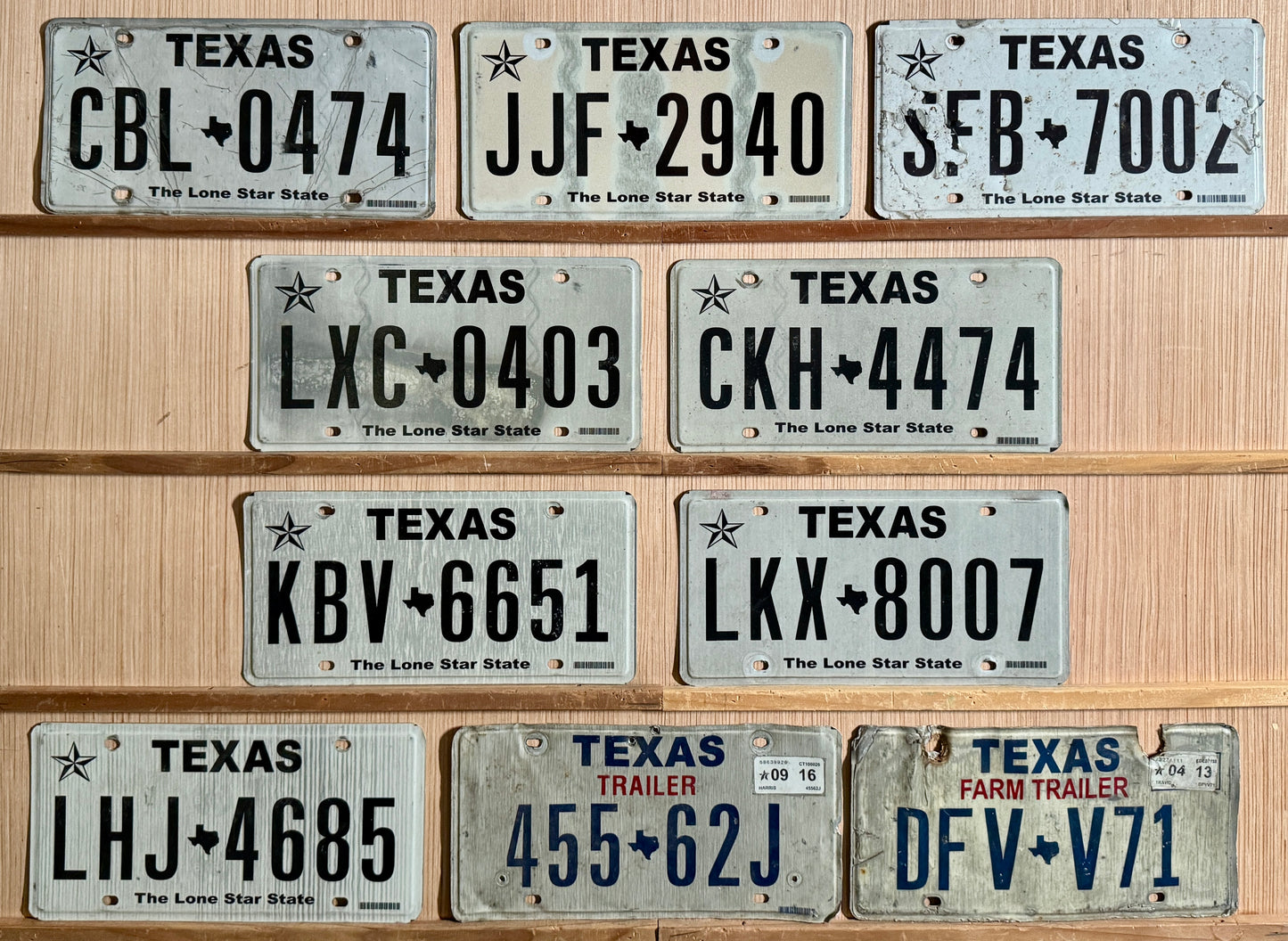 Group of 10 Texas Passenger/Trailer/Farm License Plates (Crafter)
