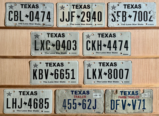 Group of 10 Texas Passenger/Trailer/Farm License Plates (Crafter)