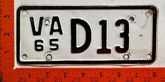 1965 Virginia #D13 Motorcycle Dealer License Plate