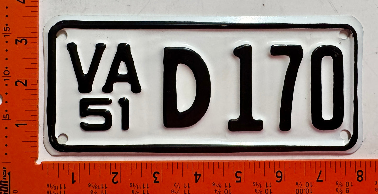 1951 Virginia #D170 Motorcycle Dealer License Plate (Repaint)