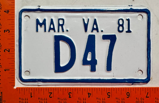 1981 Virginia #D47 Motorcycle Dealer License Plate
