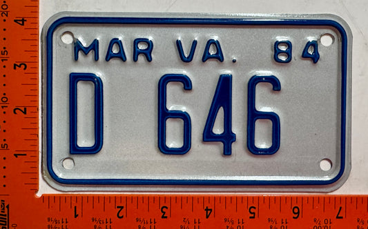 1984 Virginia #D 646 Motorcycle Dealer License Plate