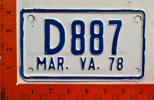 1978 Virginia #D887 Motorcycle Dealer License Plate