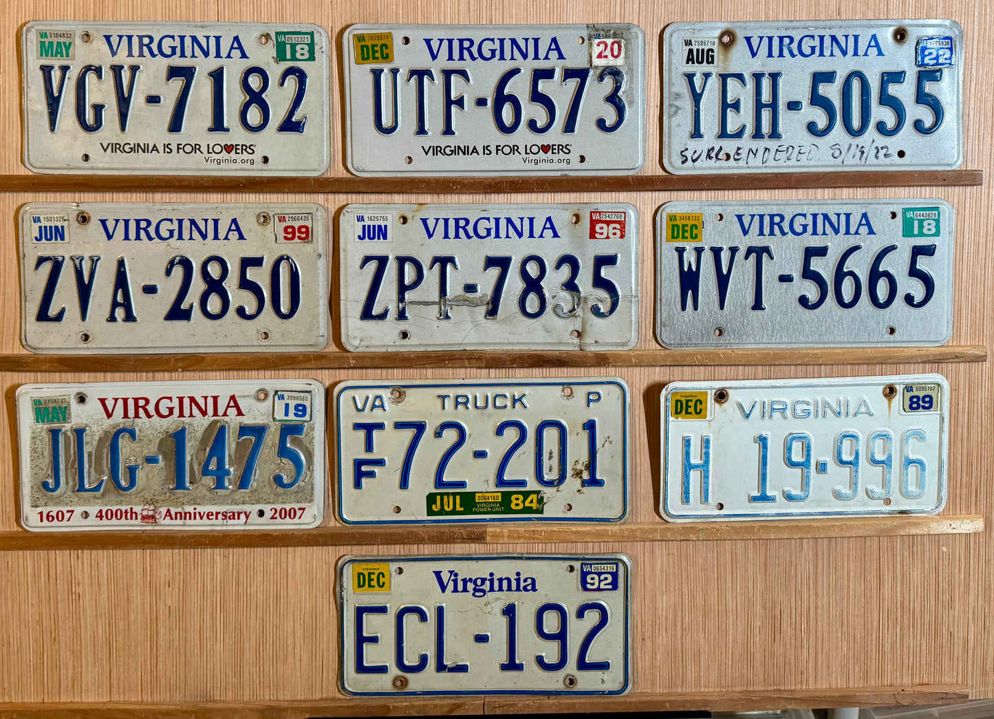 Group of 10 Virginia License Plates (Crafter)