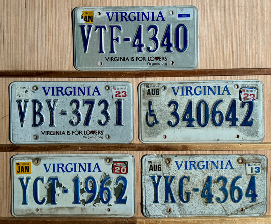 Group of 5 Virginia Passenger/Handicapped License Plates (Crafter)