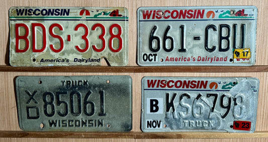 Group of 4 Wisconsin Passenger/Truck License Plates (Crafter)