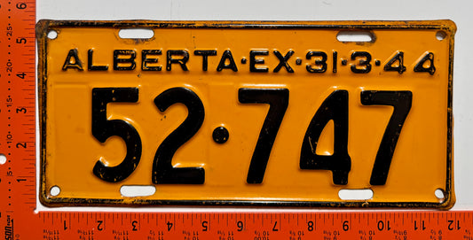 1944 Alberta #52-747 Passenger License Plate