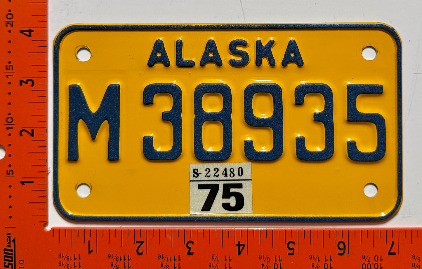 1975 Alaska #M 38935 Motorcycle License Plate