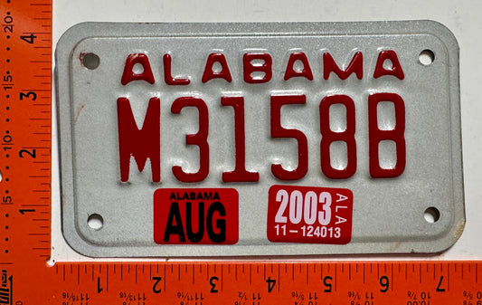 2003 Alabama #M3158B Motorcycle License Plate