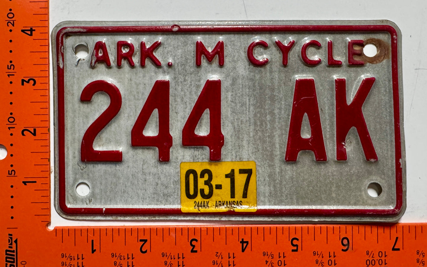 2017 Arkansas #244 AK Motorcycle License Plate