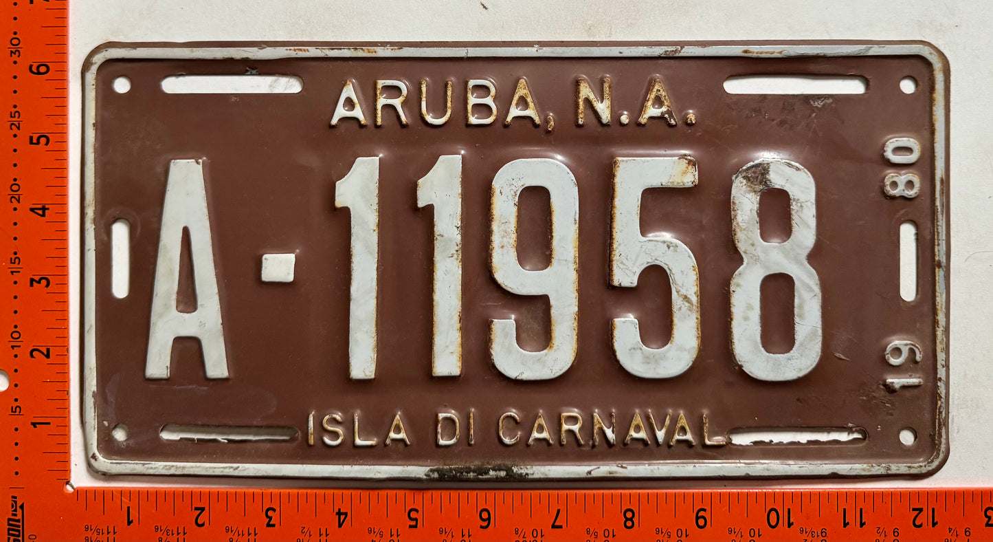 1980 Aruba #A-11958 Passenger License Plate