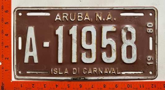 1980 Aruba #A-11958 Passenger License Plate