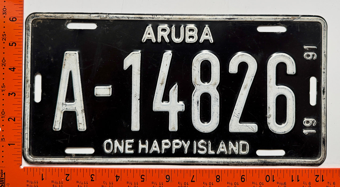 1991 Aruba #A-14826 Passenger License Plate
