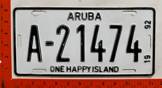 1992 Aruba #A-21474 Passenger License Plate