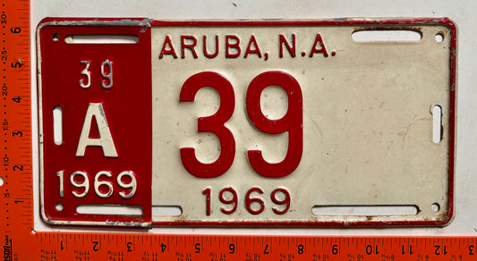 1969 Aruba #A-39 Passenger License Plate