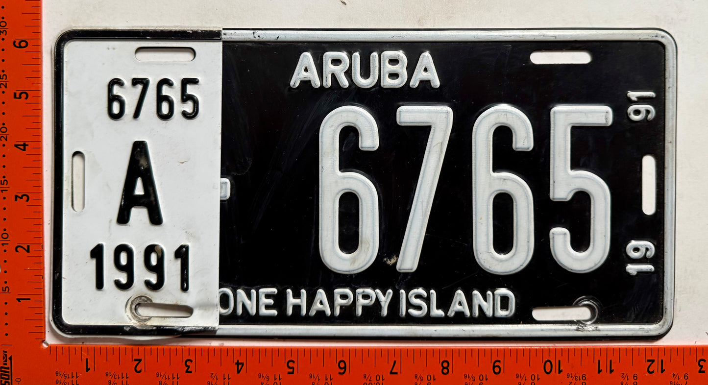1991 Aruba #A-6765 Passenger License Plate