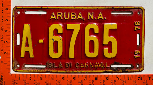 1978 Aruba #A-6765 Passenger License Plate