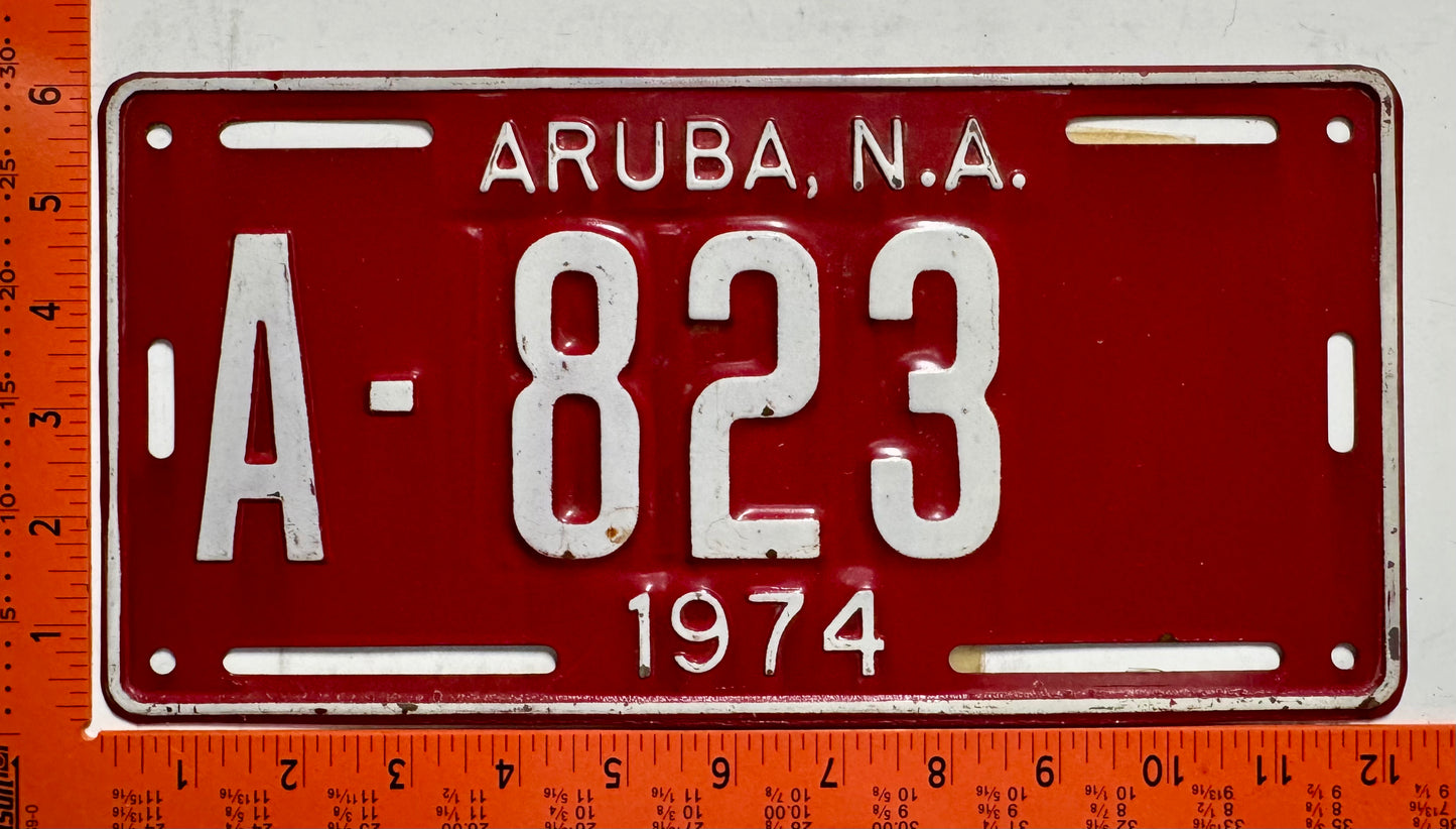 1974 Aruba #A-823 Passenger License Plate