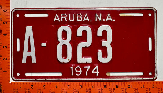 1974 Aruba #A-823 Passenger License Plate