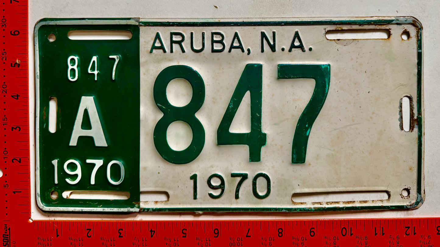 1970 Aruba #A-847 Passenger License Plate