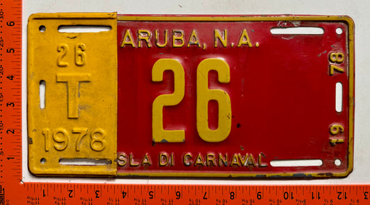 1978 Aruba #T-26 Tourist Vehicle License Plate
