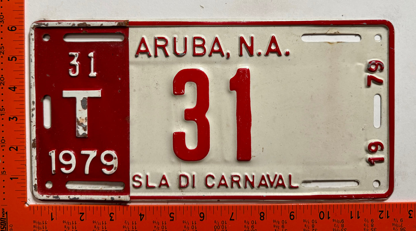 1979 Aruba #T-31 Tourist Vehicle License Plate