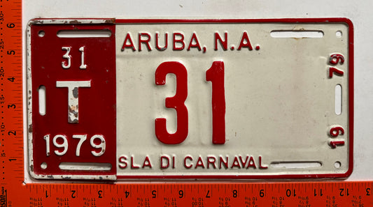 1979 Aruba #T-31 Tourist Vehicle License Plate