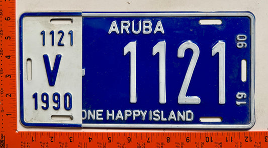 1990 Aruba #V-1121 Rental License Plate